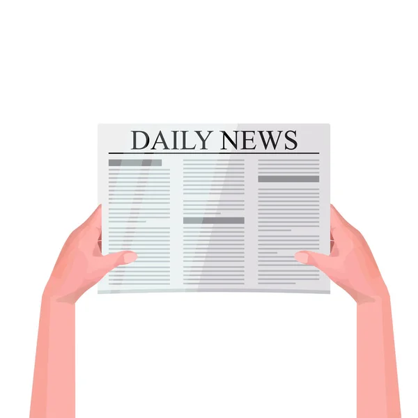 Manos humanas sosteniendo periódico leyendo noticias diarias prensa masiva concepto de medios de comunicación — Vector de stock
