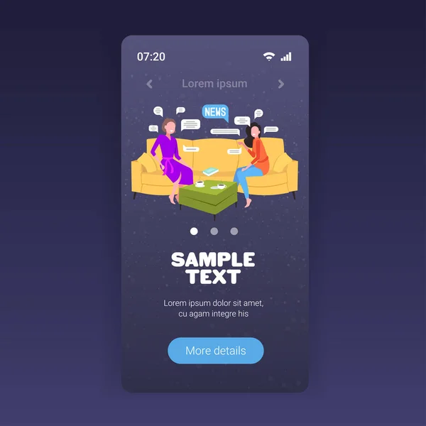 여자들 이 여자들 과만나면서 매일 의자에 앉아 뉴스를 나누면서 잡담을 나누는 모습 — 스톡 벡터