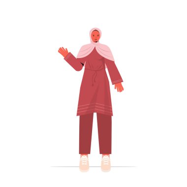 Geleneksel giysiler içinde Arap bir kadın güzel bir kadın çizgi film karakteri ayakta duruyor.