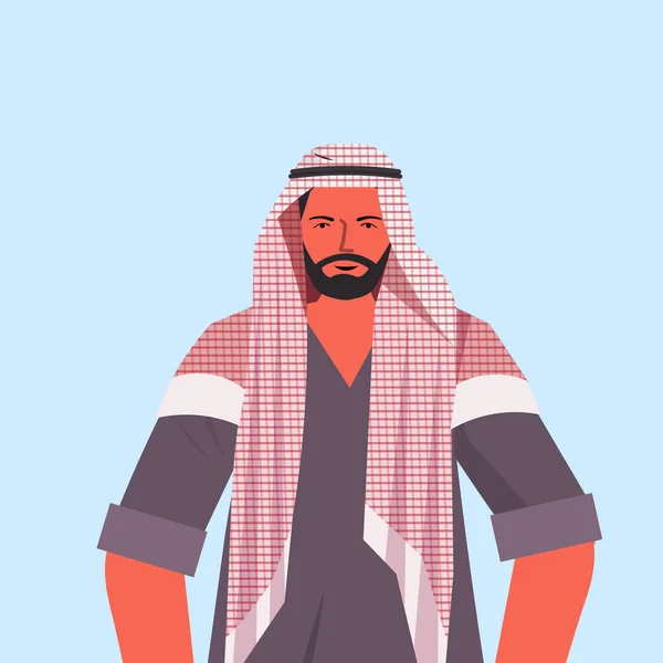 Hombre árabe en ropa tradicional árabe personaje de dibujos animados masculinos retrato — Vector de stock