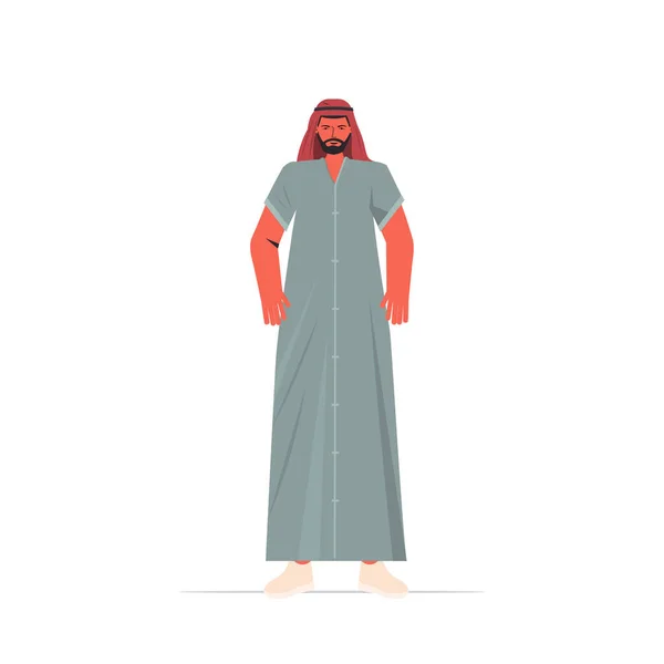 Hombre árabe en ropa tradicional árabe personaje de dibujos animados masculino de pie pose — Vector de stock