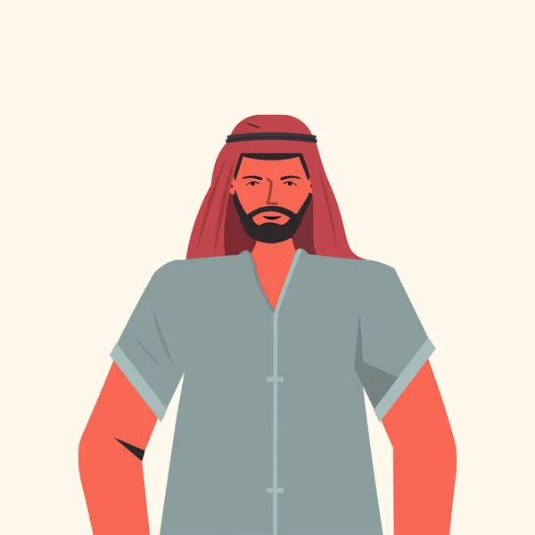 Arabic man in traditional clothes arab male cartoon character portrait — Stock Vector