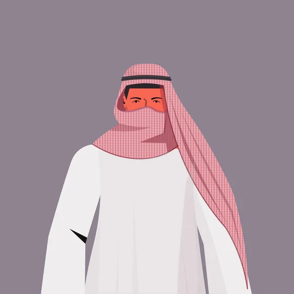 Hombre árabe en ropa tradicional árabe personaje de dibujos animados masculinos retrato — Vector de stock