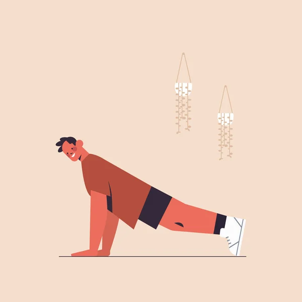 Sporter doet push-ups oefeningen man heeft workout cardio fitness training gezonde levensstijl sport concept — Stockvector