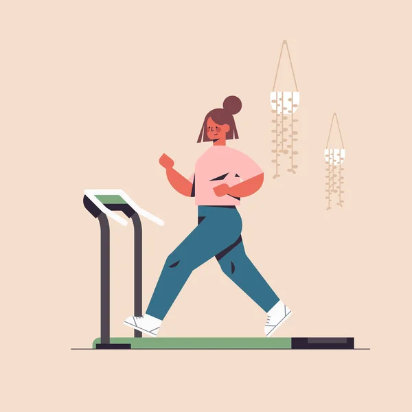 Deportista corriendo en caminadora chica teniendo entrenamiento cardio fitness entrenamiento estilo de vida saludable deporte concepto — Archivo Imágenes Vectoriales