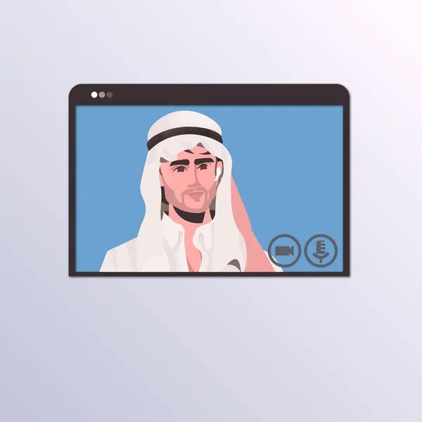 Arabský podnikatel s virtuální konferencí během videohovoru dálkové práce karanténa izolace komunikace — Stockový vektor