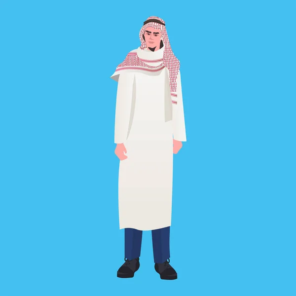 Arabe homme d'affaires en vêtements traditionnels arabe personnage de bande dessinée mâle pose debout — Image vectorielle