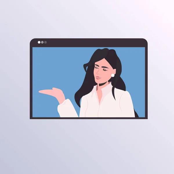 在视频呼叫远程工作隔离通信中进行虚拟会议的女商人 — 图库矢量图片