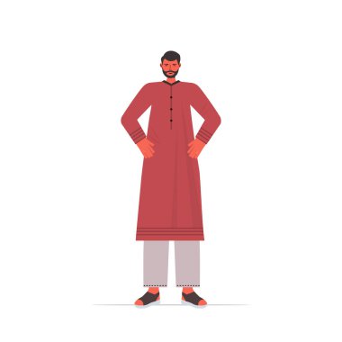 Geleneksel kıyafetli Arap adam Arap erkek çizgi film karakteri ayakta duruyor