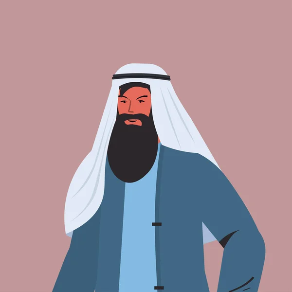 Arabe homme en vêtements traditionnels arabe mâle dessin animé personnage portrait — Image vectorielle