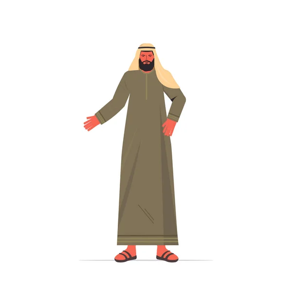 Hombre árabe en ropa tradicional árabe personaje de dibujos animados masculino de pie pose — Vector de stock