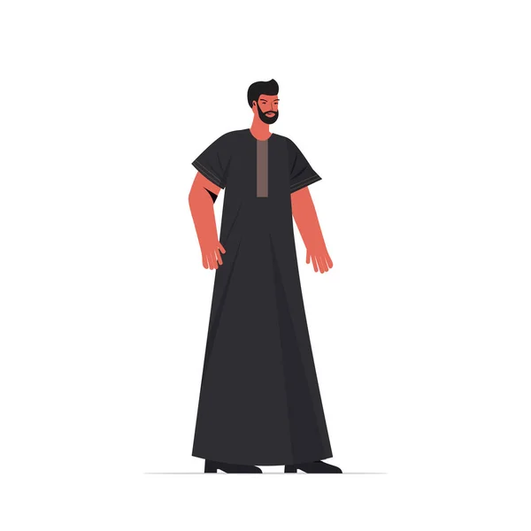 Hombre árabe en ropa tradicional árabe personaje de dibujos animados masculino de pie pose — Vector de stock