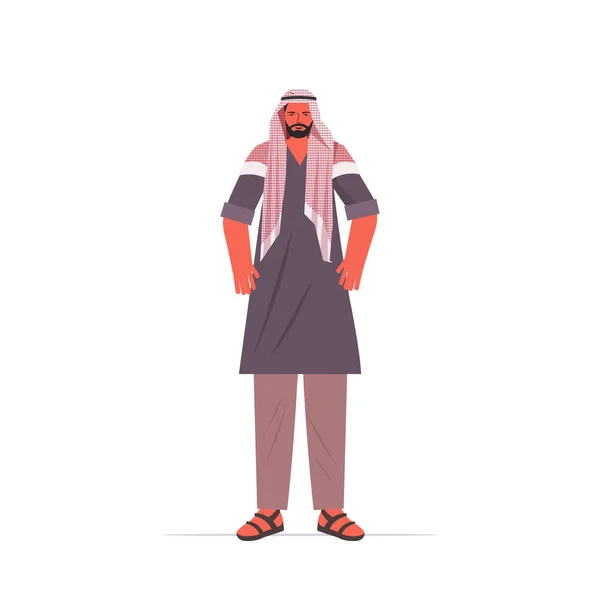 Arabic man in traditional clothes arab male cartoon character standing pose — Stock Vector