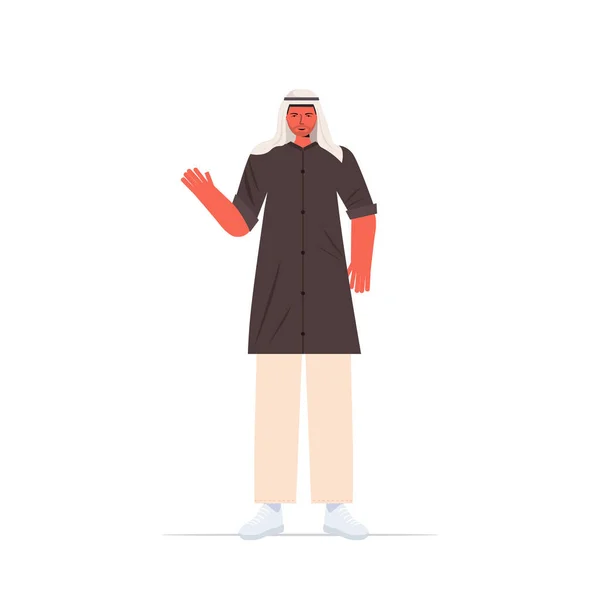 Arabský muž v tradičním oblečení arabský muž kreslený znak stojící póza — Stockový vektor