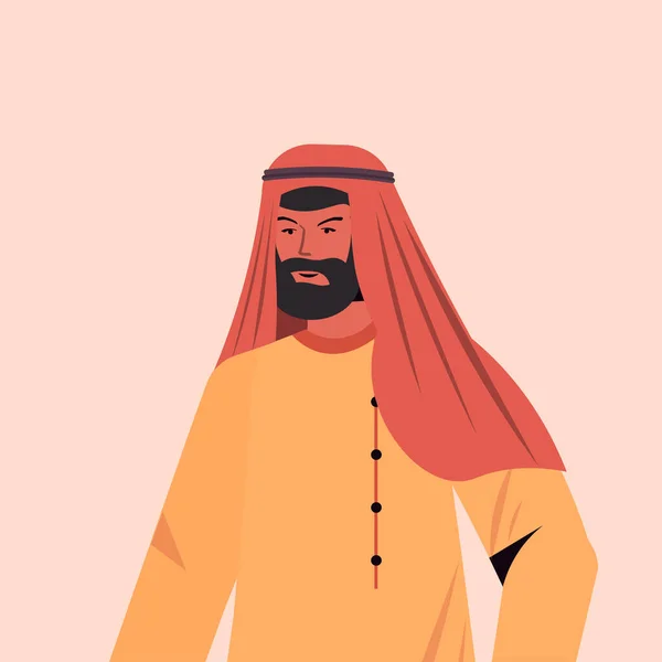 Arabe homme en vêtements traditionnels arabe mâle dessin animé personnage portrait — Image vectorielle