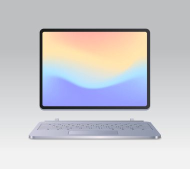 klavye ve renkli ekran gerçekçiliği olan modern tablet bilgisayarı ve aygıtlar konsepti