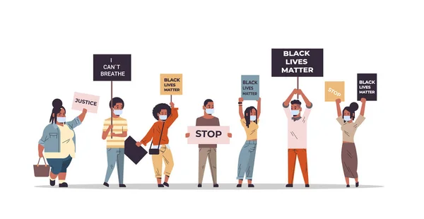 Мікс протестуючих з чорним життям мають значення банери протесту проти расової дискримінації — стоковий вектор