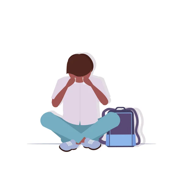 Depresyondaki okul çocuğu sırt çantasıyla ağlıyor depresyon sorunları stres terapi zorbalık kavramı — Stok Vektör