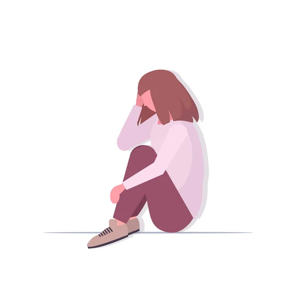 Deprimerad kvinna gråter depression problem stress psykoterapi mobbning koncept — Stock vektor