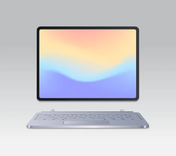 Tableta moderna computadora con teclado y pantalla de colores artilugios de maqueta realistas y el concepto de dispositivos — Vector de stock