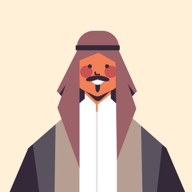 Geleneksel kıyafetli Arap adam gülümseyen Arap adam Avatar erkek çizgi film karakteri portresi