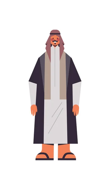Arabische man in traditionele kleren arabische zakenman staande pose mannelijke cartoon karakter volledige lengte — Stockvector