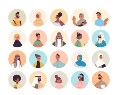 Set karışık ırk insanları erkek avatarlar kadın portreleri koleksiyon erkek çizgi film karakterleri