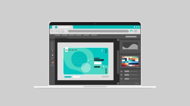 Dizüstü bilgisayardaki grafik düzenleyici yaratıcı içerik yapılandırma konsepti yatay