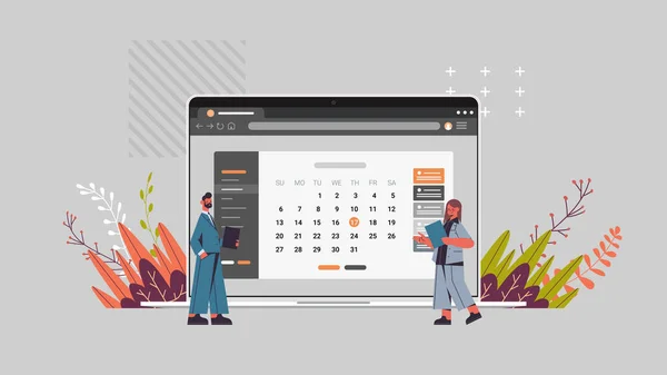 Agenda de planejamento de pessoas de negócios na tela do laptop planejador de calendário gestão da organização lembrar conceito —  Vetores de Stock
