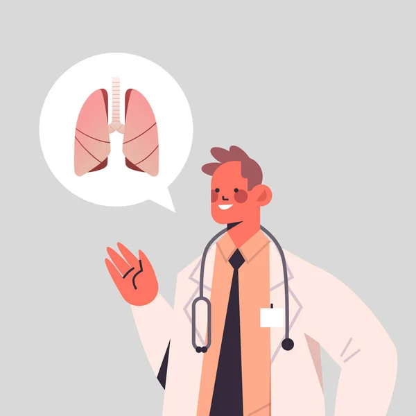 Ανδρικός πνευμονολόγος γιατρός και chat φούσκα με την έννοια της ιατρικής υγείας ανθρώπινων πνευμόνων — Διανυσματικό Αρχείο