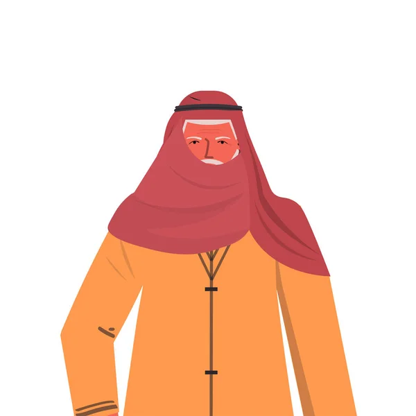 Vieil homme arabe en vêtements traditionnels senior arabe personnage de bande dessinée cheveux gris portrait grand-père — Image vectorielle