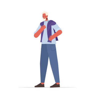 Son sınıf erkek çizgi film karakteri gri saçlı dede pozu veriyor.