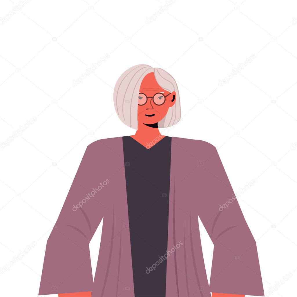 old woman in casual trendy clothes senior female cartoon character gray haired grandmother portrait
