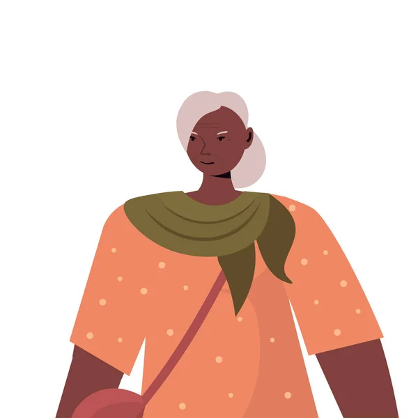 Velha mulher africana americana em roupas da moda casual personagem de desenho animado feminino sênior —  Vetores de Stock