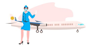 Üniformalı hostes, koronavirüs salgınını önlemek için maske takıyor.