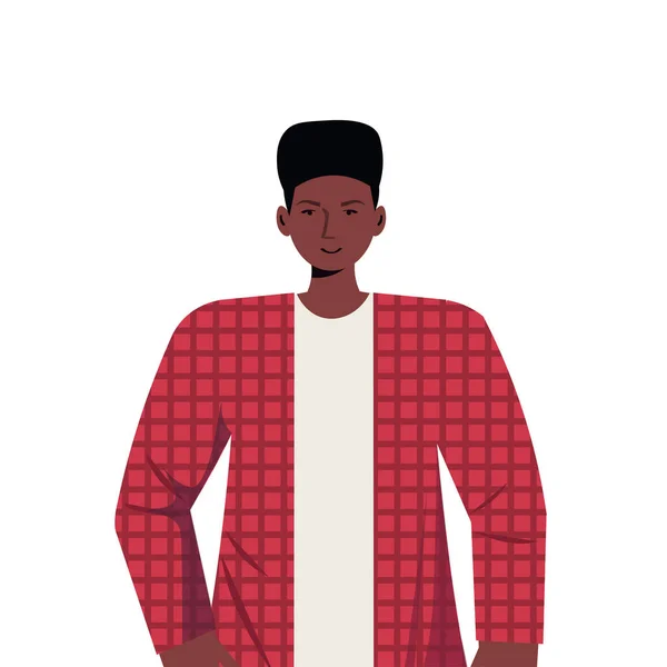 Junger Mann in lässiger trendiger Kleidung afrikanisch-amerikanische männliche Zeichentrickfigur Porträt Vektor Illustration — Stockvektor