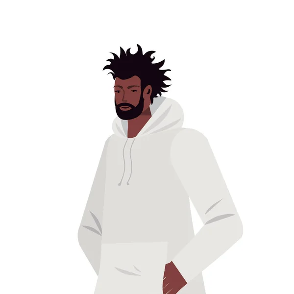 Junger Mann in lässiger trendiger Kleidung afrikanisch-amerikanische männliche Zeichentrickfigur Porträt — Stockvektor