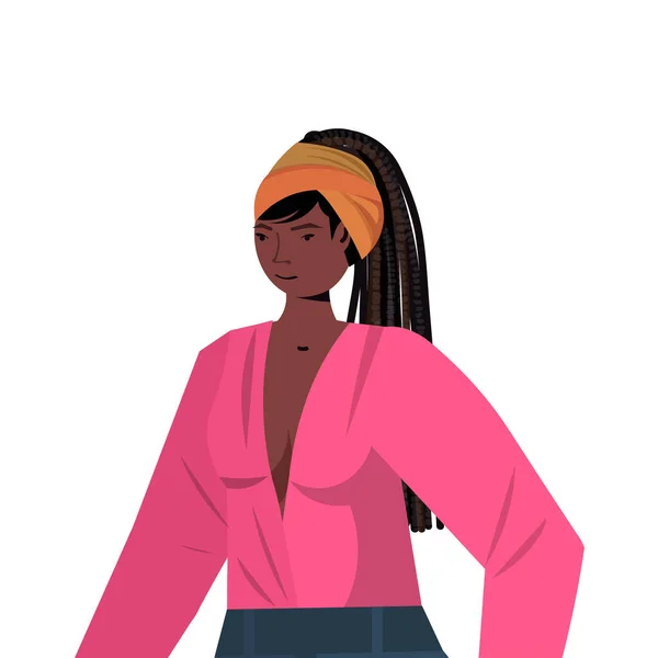 Jovem mulher em casual roupas da moda Africano americano feminino desenho animado personagem retrato — Vetor de Stock