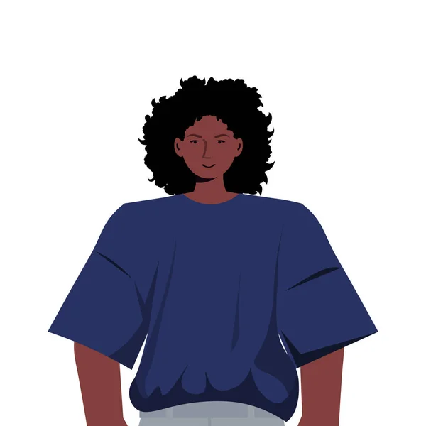 Mujer joven en ropa casual de moda afroamericana americana personaje de dibujos animados femenino retrato — Vector de stock