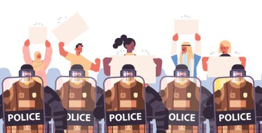 Çatışmalar sırasında sokak protestocularını pankartlarla kontrol eden çevik kuvvet polisleri