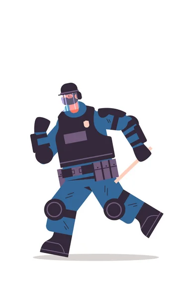 Policier en équipement tactique complet émeute officier de police manifestants et démonstrations concept de contrôle — Image vectorielle