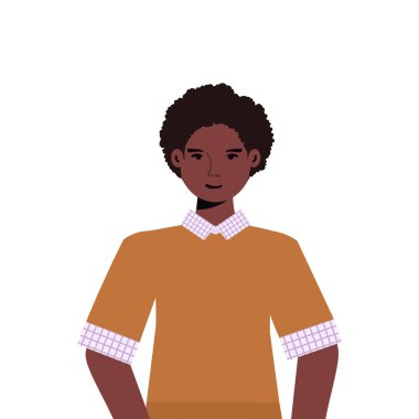 Günlük moda kıyafetleri içindeki küçük çocuk Afro-Amerikan erkek çizgi film karakteri şirin çocuk portresi
