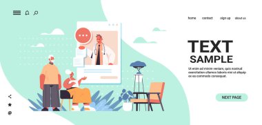 Web tarayıcı penceresindeki doktor kıdemli hastalara çevrimiçi danışmanlık sağlık hizmeti