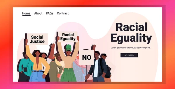Αφροαμερικανοί ακτιβιστές που κρατούν πόστερ ρατσιστικής ισότητας κοινωνική δικαιοσύνη — Διανυσματικό Αρχείο