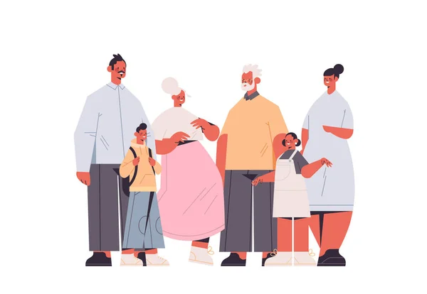 Πολύγενη οικογένεια ευτυχισμένη παππούδες γονείς και παιδιά στέκεται μαζί σε όλο το μήκος — Διανυσματικό Αρχείο