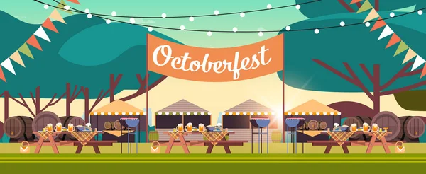 Oktoberfest-Party-Konzept leer, kein menschengeschmückter Park — Stockvektor