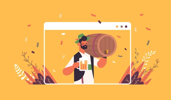 Serveur tenant tonneau de bière et tasse Oktoberfest fête concept de célébration — Image vectorielle