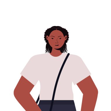 Günlük moda kıyafetleri içinde genç bir kadın Afro-Amerikan kadın çizgi film karakteri portresi