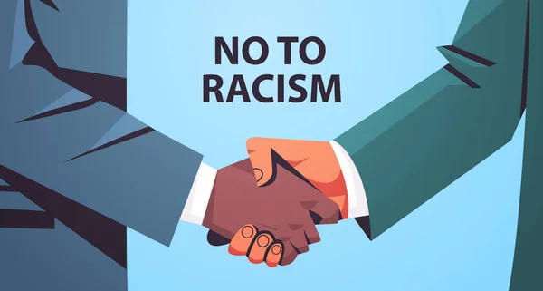 Zwart en geel handdruk poster tegen racisme en discriminatie raciale gelijkheid sociale rechtvaardigheid concept horizontale vector illustratie — Stockvector