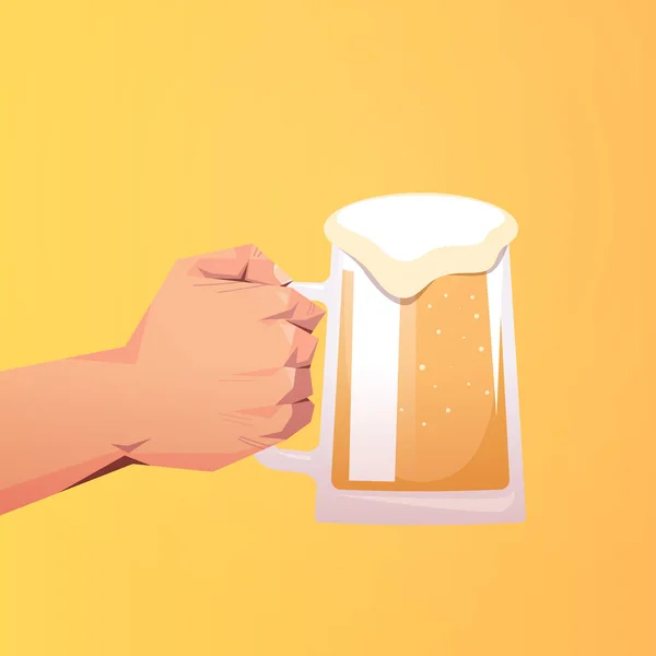Main humaine tenant tasse de bière Octobre fête fête concept de célébration — Image vectorielle